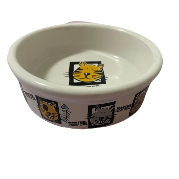 Mug Shots Cat Riveria Van Beers Stoneware Food Water Bowl Signature Housewares - Picture 1 of 6